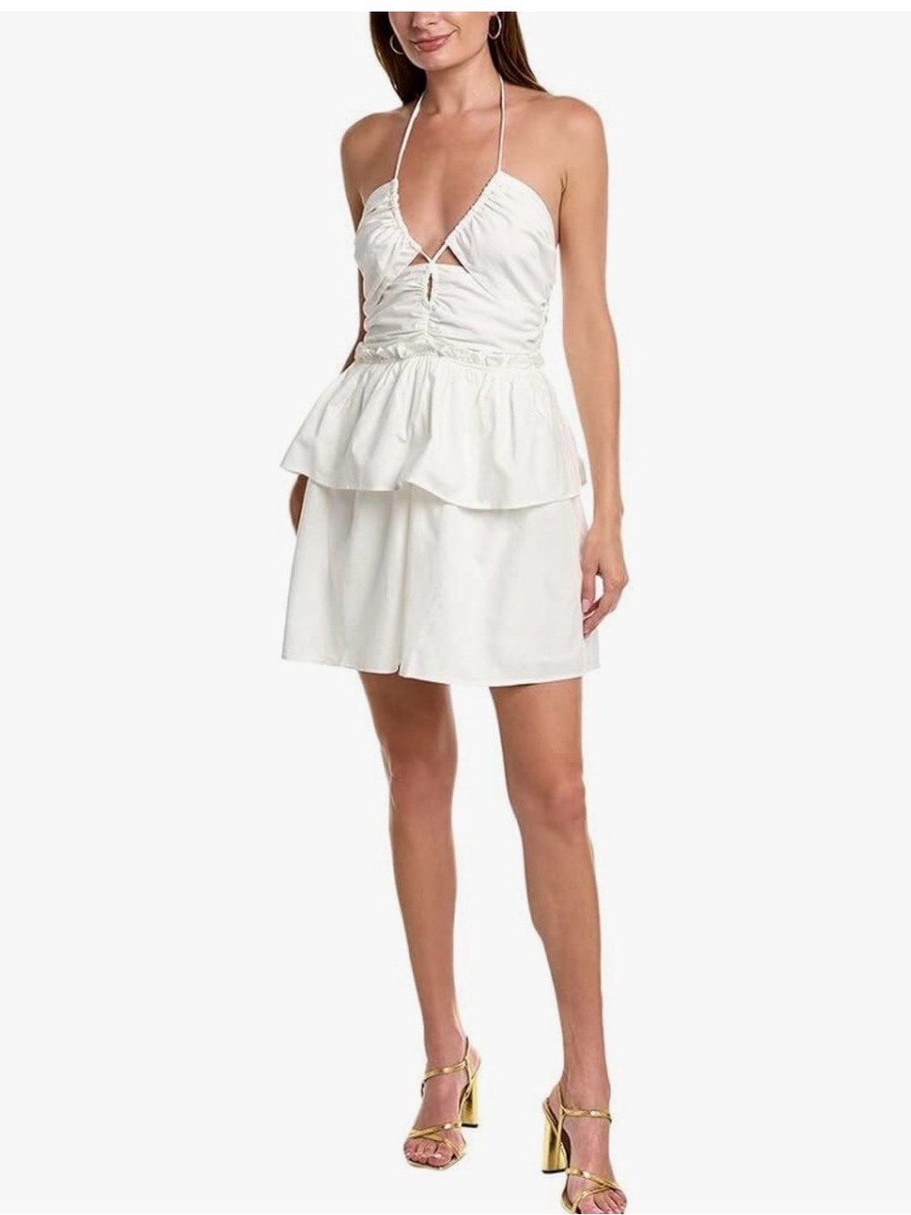 Line & Dot White Halter Peplum Mini Dress